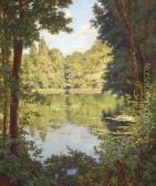 A Sun Drenched River View Oil Painting - Henri Biva