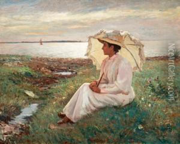 Elegant Lady By The Sea Oil Painting - Carl Tragardh