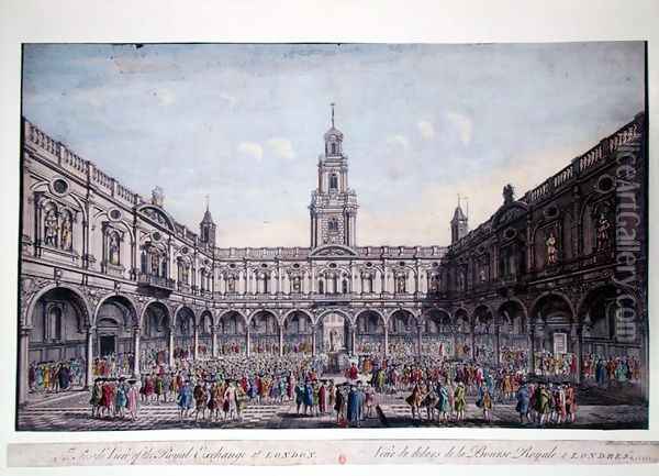 The Inside View of the Royal Exchange at London (2) c.1750 Oil Painting - Thomas Bowles