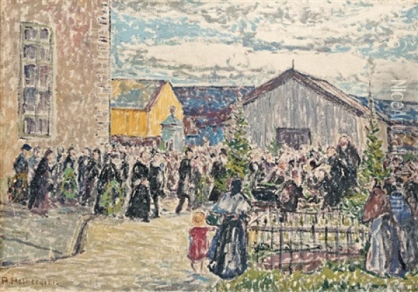Markt In Roros/norwegen Oil Painting - Alfred Hermann Helberger
