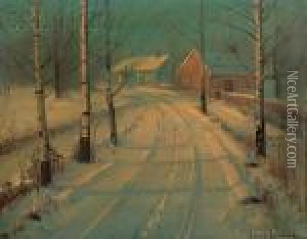 Country Road In Winter Oil Painting - Svend Rasmussen Svendsen
