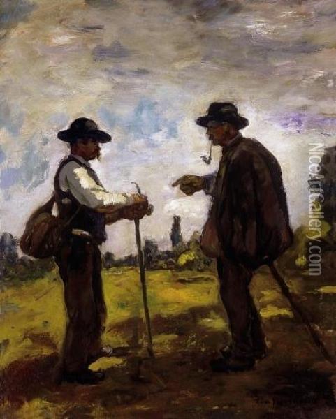 Shepherds, Talking Oil Painting - Bela Ivanyi Grunwald