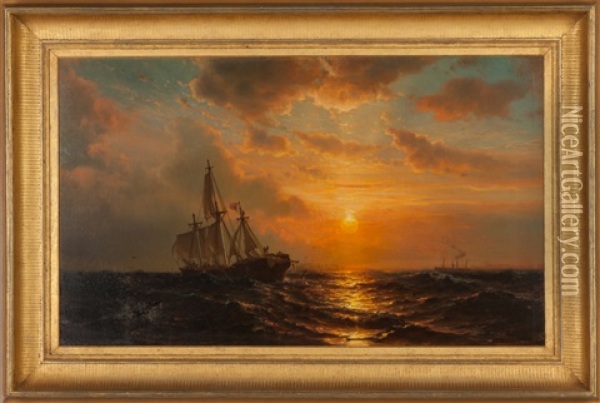 Ships At Sunset Oil Painting - Mauritz Frederick Hendrick de Haas