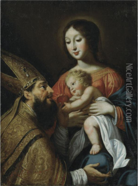 The Madonna And Child With Saint Augustine Oil Painting - Guy Francois