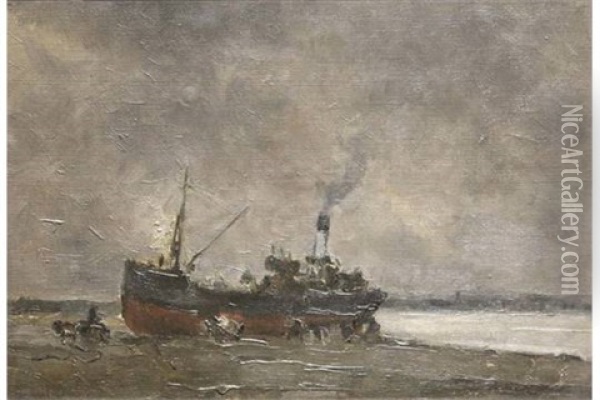 Shipping Scene Oil Painting - John Crampton Walker