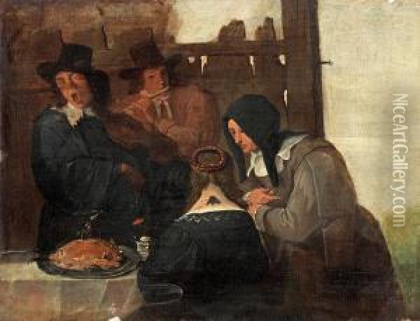 Musicians Having A Feast Oil Painting - Jan Steen