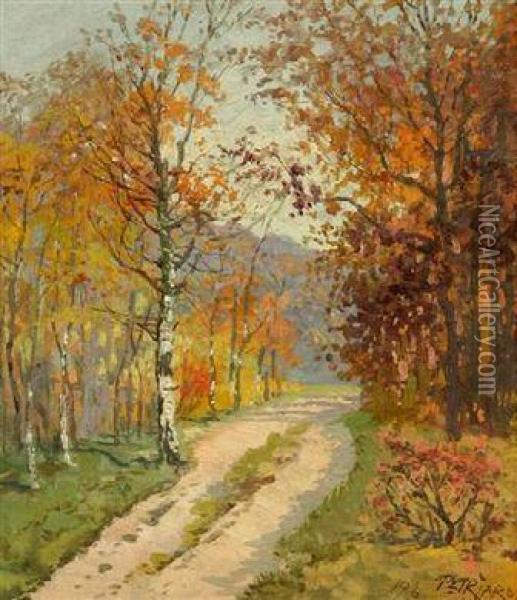 A Path Through An Autumn Forest Oil Painting - Petr Jaros