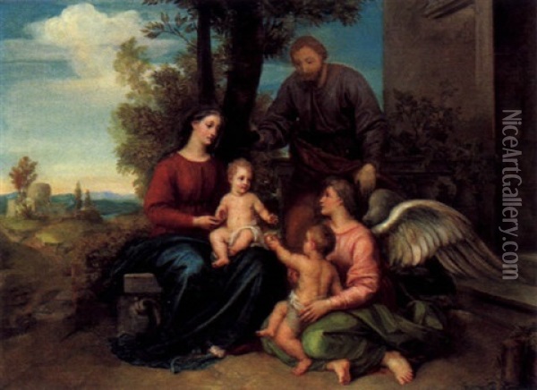 Die Heilige Familie Mit Dem Johannesknaben Und Einem Engel Oil Painting - Friedrich Staudinger