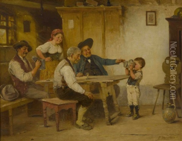 Kleiner Biertrinker Oil Painting - Hugo Oehmichen