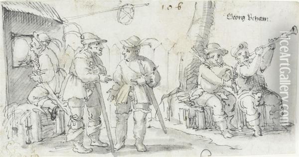 Soldiers Outside A Tavern Oil Painting - Georg Pecham