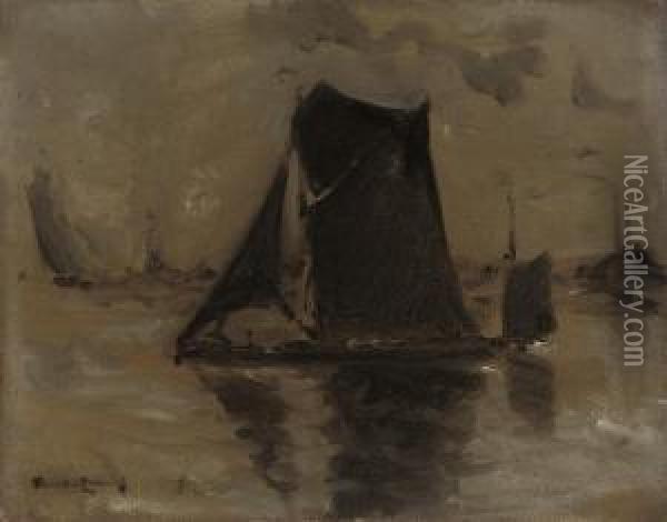 Boats Offshore Oil Painting - Theodore Casimir Roussel