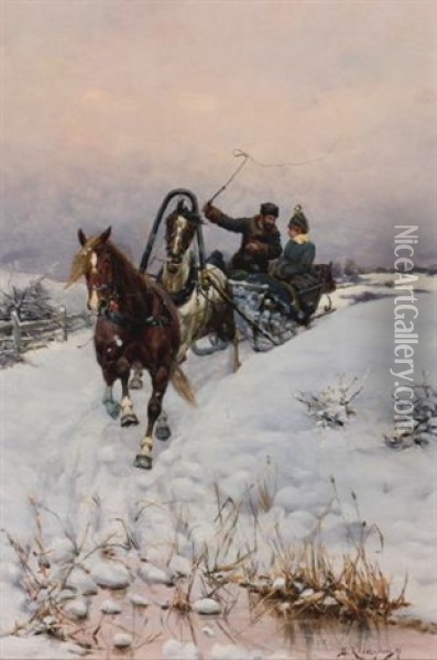 Sleigh Ride Oil Painting - Bohdan von Kleczynski