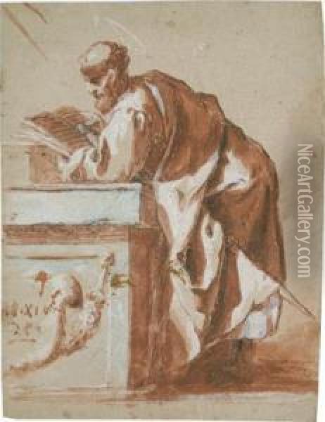 A Prohet Reading And Leaning Against A Standing Desk Oil Painting - Sebastiano Conca