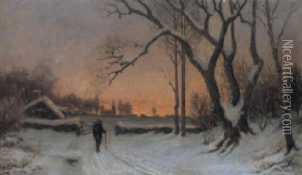 Vinterdag Med Vandrande Man Oil Painting - Carl Skanberg