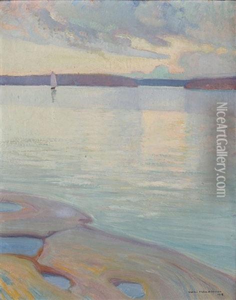 Evening Light Oil Painting - Vaeinoe Haemaelaeinen