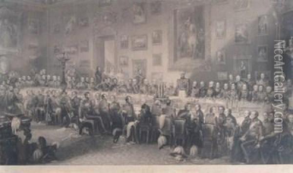 The Waterloo Banquet At Apsleyhouse June 18, 1836, After William Salter Oil Painting - William Greatbach