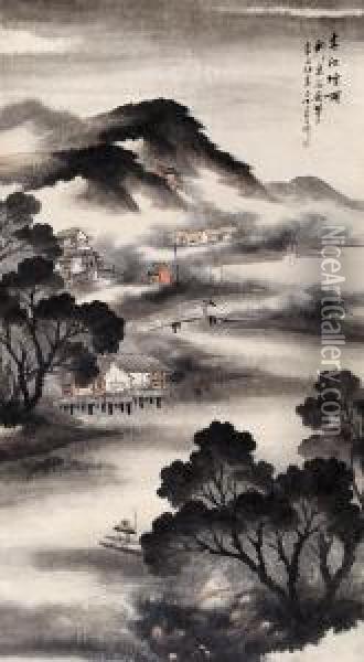 Spring River In Rain Oil Painting - Wu Xian
