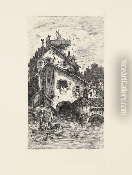 Moulin A Eau Oil Painting - Rodolphe Bresdin