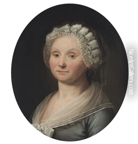 A Portrait Of A Woman Wearing A Bonnet Oil Painting - Jens Juel