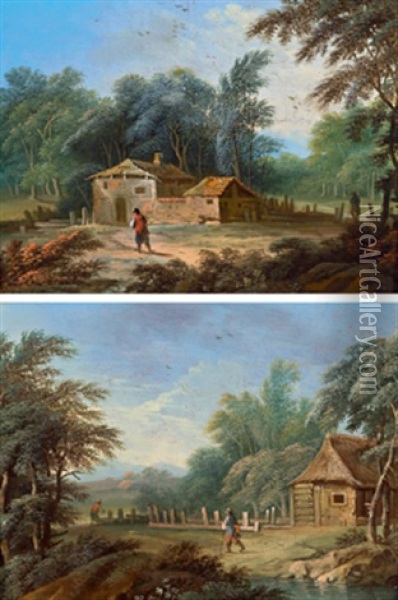 Zwei Bewaldete Landschaften Oil Painting - Johann Christian Brand