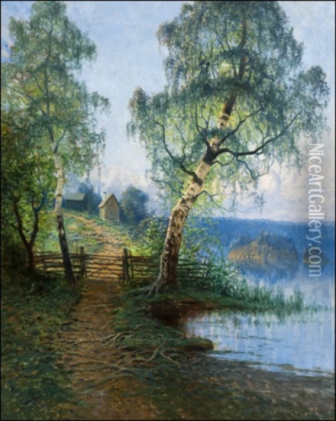 A Romantic Landscape Oil Painting - Johan Kindborg