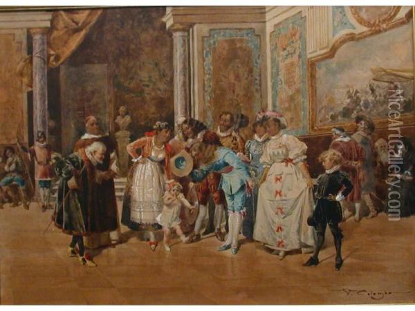 Scena D'interno Di Palazzo Con Ricevimento Oil Painting - Virgilio Colombo