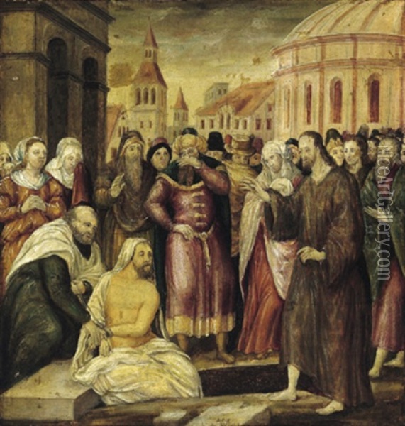 Die Auferweckung Des Lazarus Oil Painting - Jan Stephan von (Calcker) Calcar