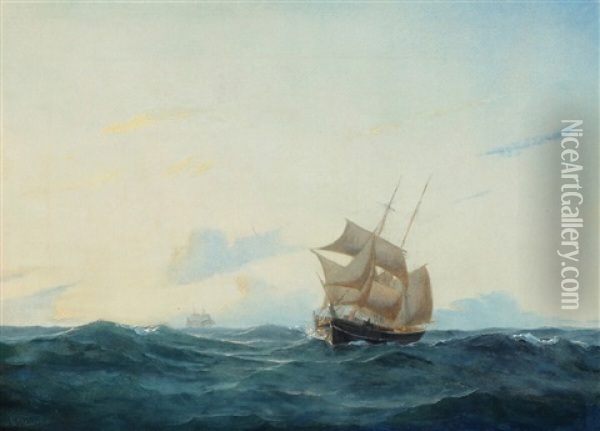 Seascape With Sailing Ship In Rough Seas Oil Painting - Carl Julius Emil Olsen