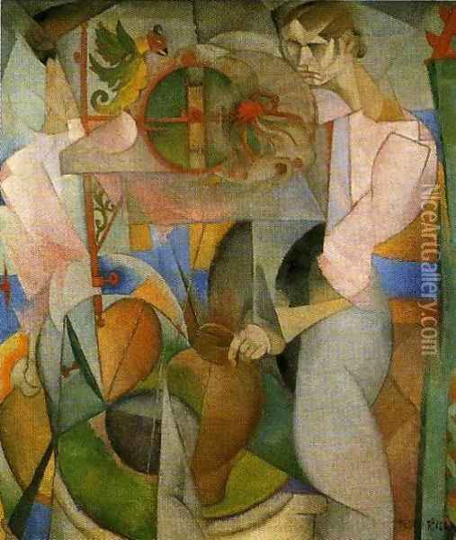 Woman at a Well (reverse of Zapatista Landscape La mujer del pozo) 1913 Oil Painting - Diego Rivera