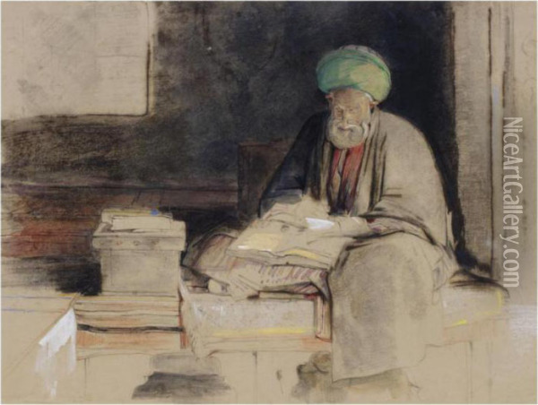 An Arab Reading Oil Painting - John Frederick Lewis