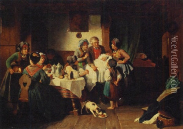 The Newborn Oil Painting - Wilhelm August Lebrecht Amberg