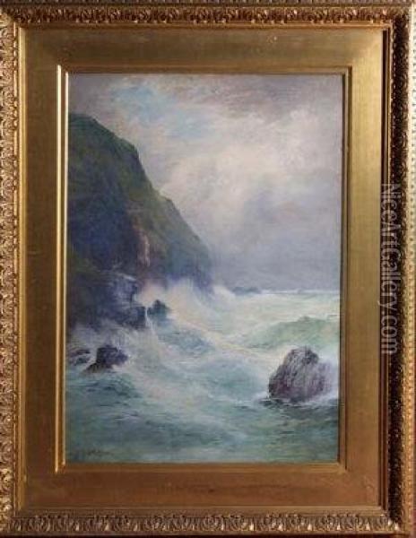 A Rock Bound Coast Oil Painting - Thomas Swift Hutton