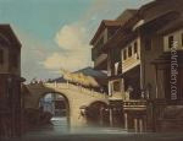Bridge At Honan, Canton Oil Painting - George Chinnery