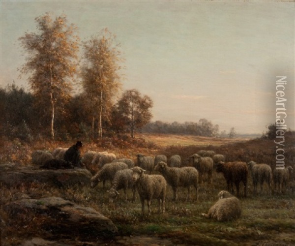 The Sheppard, Fontainebleau Oil Painting - Jean Ferdinand Chaigneau