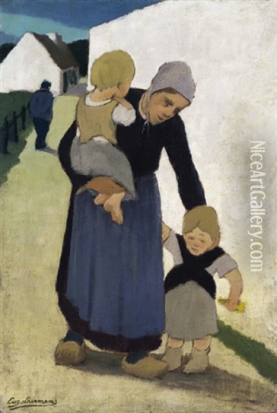 Moeder En Kinderen - Mere Et Enfants Oil Painting - Eugene Jules Joseph Laermans