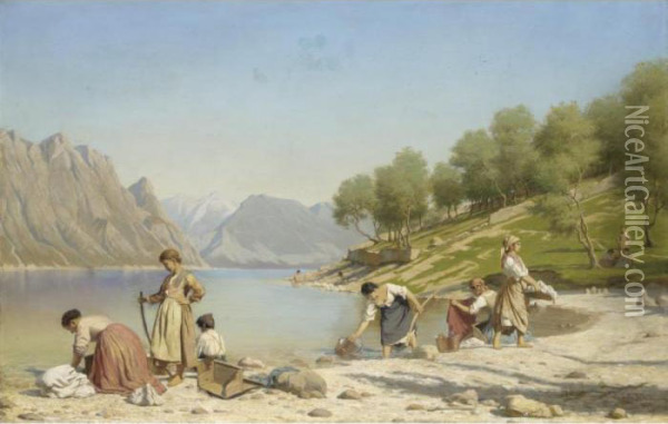 Lavandaie Sulla Riva Oil Painting - Wenzel Ulrik Tornoe