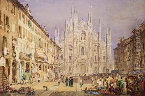 Milan, the Cathedral Square Oil Painting - Samuel Prout