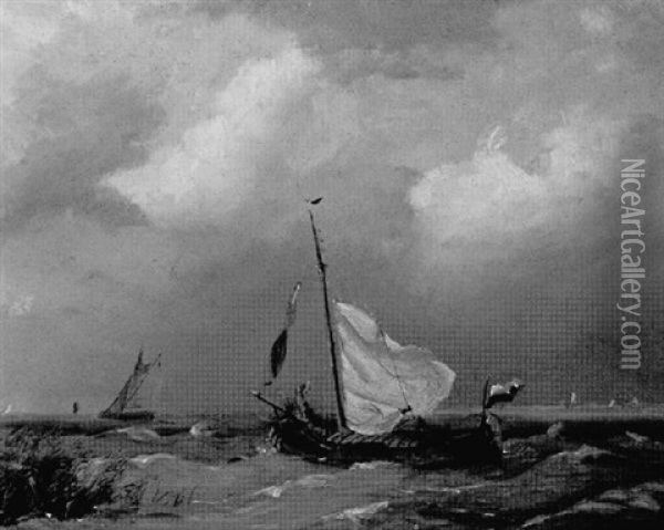 Sailboat In Choppy Seas Oil Painting - Hermanus Koekkoek the Younger