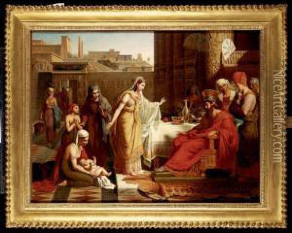 The Pharaoh's Daughter Presents Moses To Her Father Oil Painting - Victor Orsel