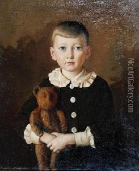 Portret Chlopca Z Pluszowym Misiem Oil Painting - Boleslaw Nawrocki