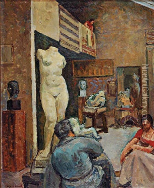 Les Jannoit Dans L'atelier Oil Painting - Jean Hippolyte Marchand