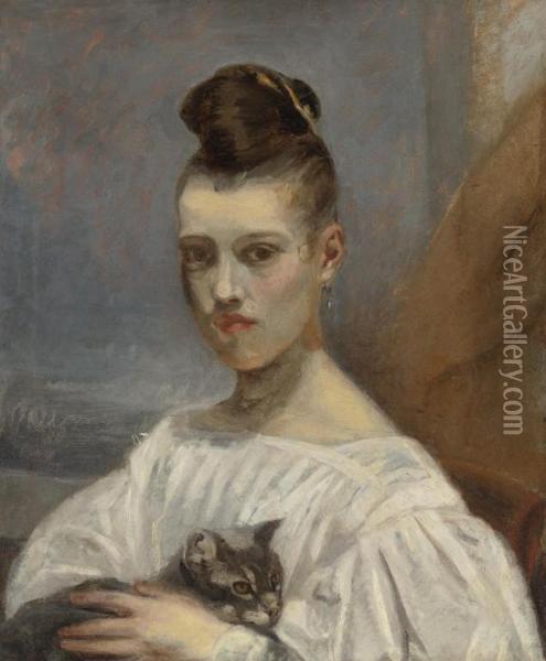 Portrait Of The Artist's Daughter, Clara Oil Painting - Antoine-louis Barye