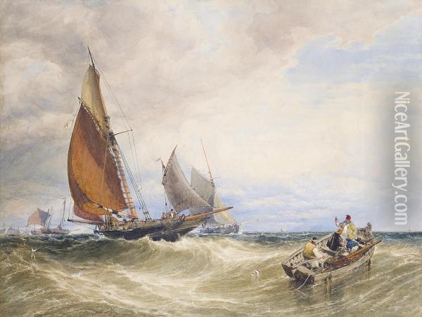 Making For Port, Close-reefed Foresail, Heavy Sea Oil Painting - William Roxby Beverley