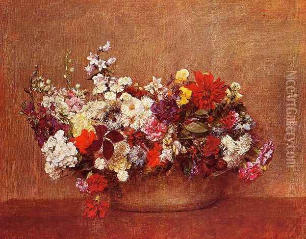 Flowers in a Bowl Oil Painting - Ignace Henri Jean Fantin-Latour