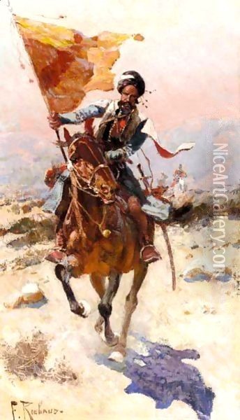 Charging Warrior Oil Painting - Franz Roubaud