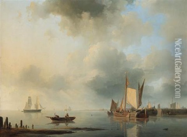 Shipping In A Calm Harbour Oil Painting - Abraham Hulk the Elder