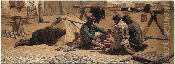 The Stone Workers Oil Painting - Vasily Vasilievich Griznov