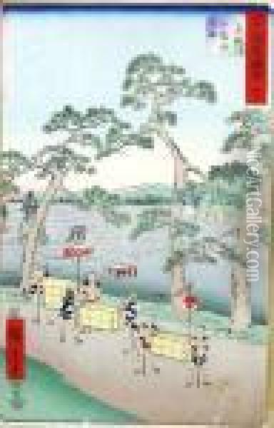 Les Portefaix Oil Painting - Utagawa or Ando Hiroshige