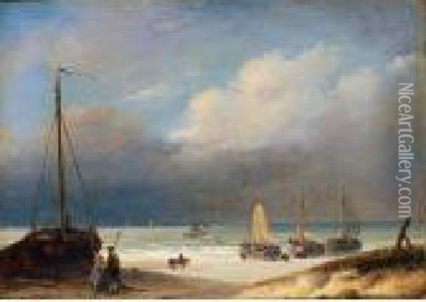 Bomschuiten On The Beach Oil Painting - Nicholas Jan Roosenboom