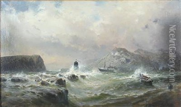 Scottish Coast, Stormy Weather Oil Painting - Richard Hermann Eschke